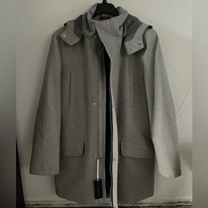 Tommy Hilfiger men’s hooded light gray long coat brand new with tags